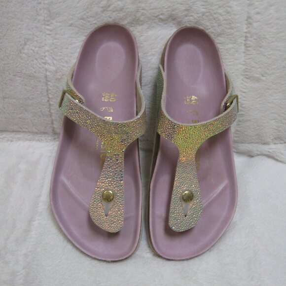 RARE Birkenstock LUX GIZEH Ombre Pearl Leather 40 R US W 9 M 7 *Wedding* - Picture 3 of 16